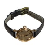 A Lady's 9ct gold cased Zenith wristwatch, silver dial, Arabic numerals, manual wind 17 jewel