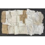 Textiles - Lace edged linen, table cloths and others including Mary Card, Poppies and Butterflies (