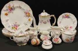 A Royal Crown Derby Royal Antionette pattern three-piece coffee service, comprising coffee pot [