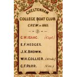 Sporting Interest - a painted pine presentation sign, Cheltenham College Boat Club, inscribed with