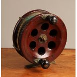 Angling - an early 20th century Heaton Sun Patent brass mounted mahogany 5" star-back fishing
