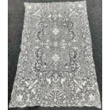 Textiles - a Belgian Point de Gaze type lace table cloth, symmetrical floral swag panels with