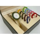 Gucci - a lady's Gucci Play gold plated cased cocktail bracelet watch, with twelve interchangeable