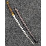 WW2 Japanese Naval Officer's Kai Guntō Sword, with brown naval ito, cherry blossom menuki and