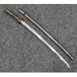 Edo Period Japanese Shin-Shintō katana, traditional 19th century koshirae with iron Kiku (