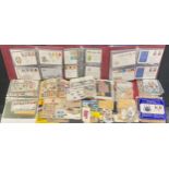 Stamps : GB & World stamp collection in large carton, GB fdc in 4 binders to 1990s, stamp albums, £1
