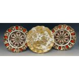 A Royal Crown Derby 1128 Old Imari, a pair of wavy trim plates, a Gold Aves plate, printed marks