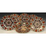Royal Crown Derby 1128 Old Imari, a set of six dinner plates, printed marks, mostly first quality (