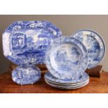 Early 19th century Spode blue and white transfer printed circular plateS (10)