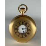 A George V J. W. Benson 9ct gold half hunter pocket watch, signed white enamel dial, bold Roman