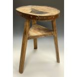 An unusual 19th century cricket table, iron bound oval dug-out top with later glazed surface,