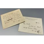 H. G. Wells (1866-1946) Two monogram autograph signed letters, one on letterheaded card 'Easton
