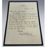 Basil Rathbone (1892-1967) An autograph letter signed by English actor Basil Rathbone, writing to