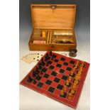 A Victorian Games compendium, rectangular box, with assorted games inc Chess, bone Dominoes,