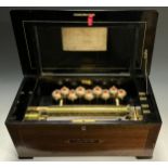 A 19th century nine bell cylinder music box, by George Bendon of Geneva, inlaid walnut, and burr
