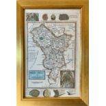 Cartography - Paleontology - Herman Moll, an 18th century coloured engraving, Derbyshire, with