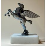 Automobilia - a chromed Duesenberg car mascot, modelled as a pegasus, mounted for display, 10.5cm