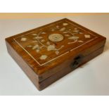 A 19th century Chinese hardwood and mother of pearl marquetry rectangular playing card of gambling