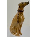 A 20th century porcelain and 9ct gold mounted figural scent bottle, modelled as a greyhound