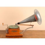 An early 20th century Typewriter Co. Trademark Berliner 'new style' phonograph or gramophone, oak