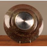 A large Cornish serpentine circular Weathermaster aneroid barometer, 13cm silvered register, 29cm