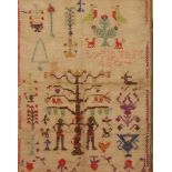 An unusual 19th century needlework sampler, by Lydia Taft, Age 17, worked with Adam and Eve depicted
