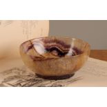 A Derbyshire Blue John polished bowl, 12cm diameter