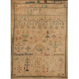 An early 19th century needlework sampler, by Elizabeth Hayden, worked in coloured wools with