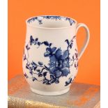A Worcester Mansfield pattern bell shaped mug, decorated in underglaze blue, 12cm high, workman’s