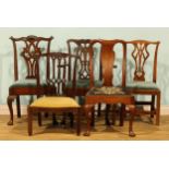 A harlequin suite of five 18th century chairs, including Chippendale type, George I, Gothic Revival,