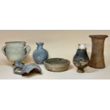 Antiquities - a small Romano-British Castor ware baluster shaped specimen vase, label to base
