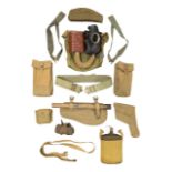 WW2 British 1937 Pattern Webbing to include a pair of MkIII ammo pouches, one dated 1942, the