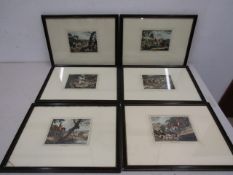 A set 6 Fox Hunting hand coloured plates, plates 1-6 (Howlett published feb 1799) all framed and