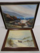 H. Gailey oil on canvas of a coastal scene and an unsigned oil on canvas of an sunset coastal scene