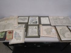 Collection of Maps to inc linen pocket map & 20th century water colour