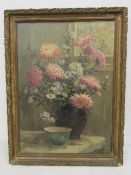Dorothy M Roberts 'Autumn Flowers' oil on board 43x57cm