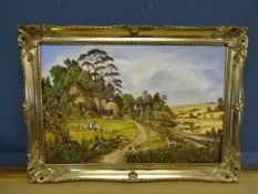 Signed Oil on canvas of a rural scene in gilt frame 64cm x 89cm approx