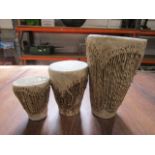 3 African goat skin drums