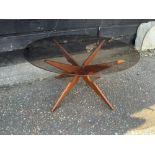 Mid Century teak circular coffee table with glass top 91CM DIA
