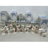 Royal Doulton 'The Snowman' figures x 13. No obvious defects to any although boxes have damp damage