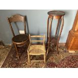 Edwardian Plant stand, vintage penny seat chair and child's/doll's rush seated chair