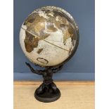 Replogle 12" diameter globe held aloft by a figure of Atlas 51cmH