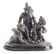 A Continental patinated bronze figural group of children at bowls,