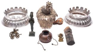 A mixed group of Middle Eastern works of art including a Turkman wedding head dress,