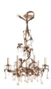 A gilt metal and glass hung six branch chandelier in Rococo taste,