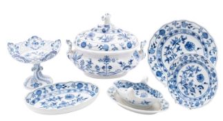 An extensive Meissen onion pattern service, comprising twelve 24cm plates, eleven 23cm soup plates,
