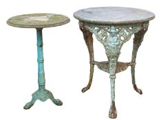 Two cast iron garden or conservatory circular occasional tables, circa 1900; one,