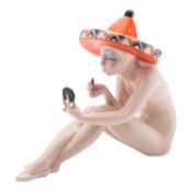 Sandro Vacchetti for Essevi a pottery figure of a nude sunbather wearing a sombrero and applying