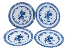 A set of four Chinese Export blue and white 'Ma Gu Xian Shou' plates,