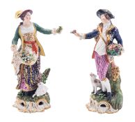 A pair of Derby figures of the Dresden Shepherds,